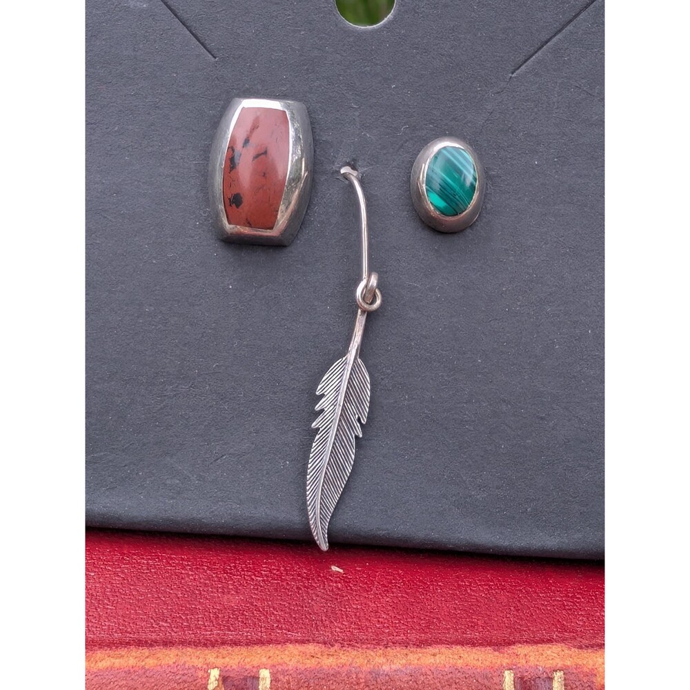 3 Vintage Sterling Silver Earring Singles, Southwestern Jasper Malachite Earring